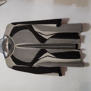 MING WANG Tan & Black Open Front Checkered Print Cardigan size 1X